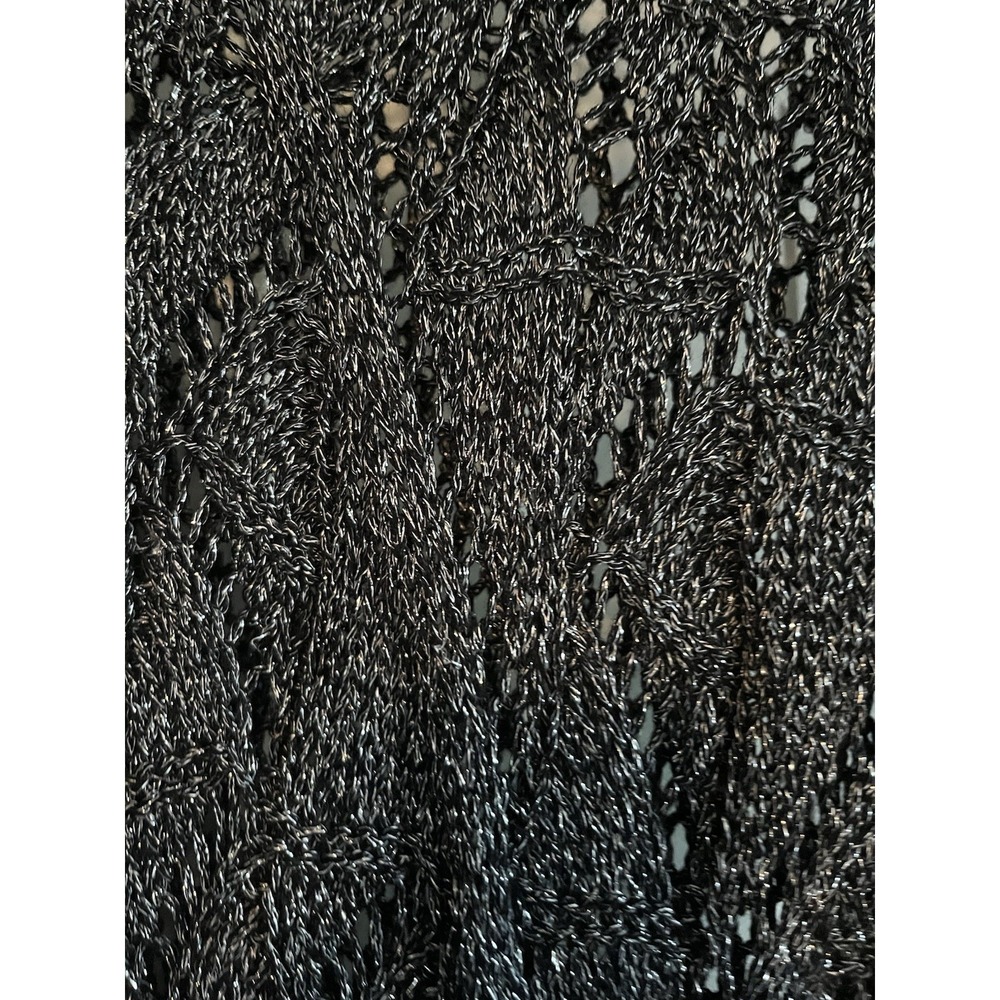 Jans Buffalo Delilah M Black Metallic Open Knit Mesh Sweater Sheer Long Sleeve - Picture 5 of 6